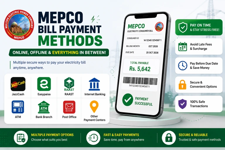 How to pay MEPCO electricity bill online using EasyPaisa JazzCash or Bank App